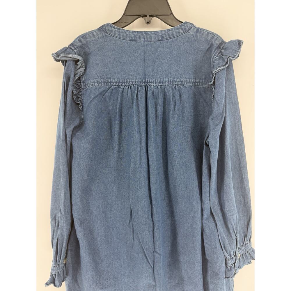 Draper James Chambray Mini Dress Womens Medium Blue Denim Ruffle Cottagecore - Picture 6 of 9